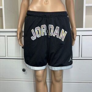 Jordan Mens Black Mesh Basketball Shorts Embroidered Logo Elastic Waist